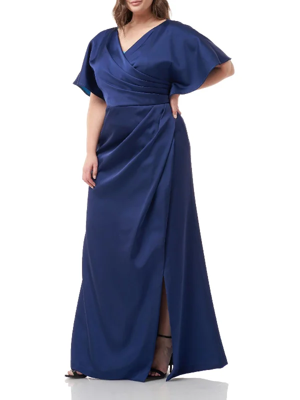 Plus Womens Satin Pleated Evening Dress