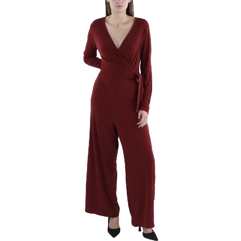 Maggy London Womens Faux Wrap Side Tie Jumpsuit