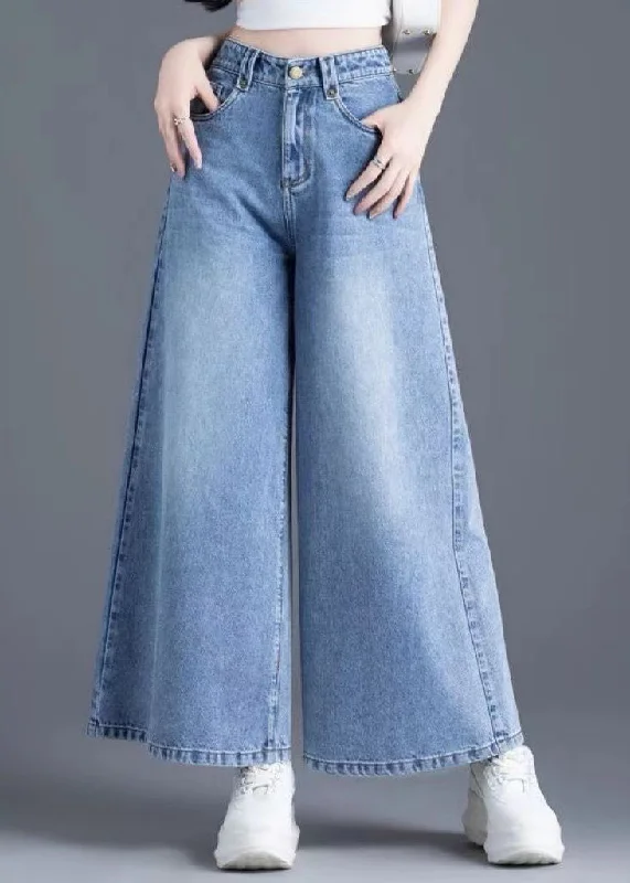 Organic Light Blue Pockets Denim Wide Leg Pants Summer