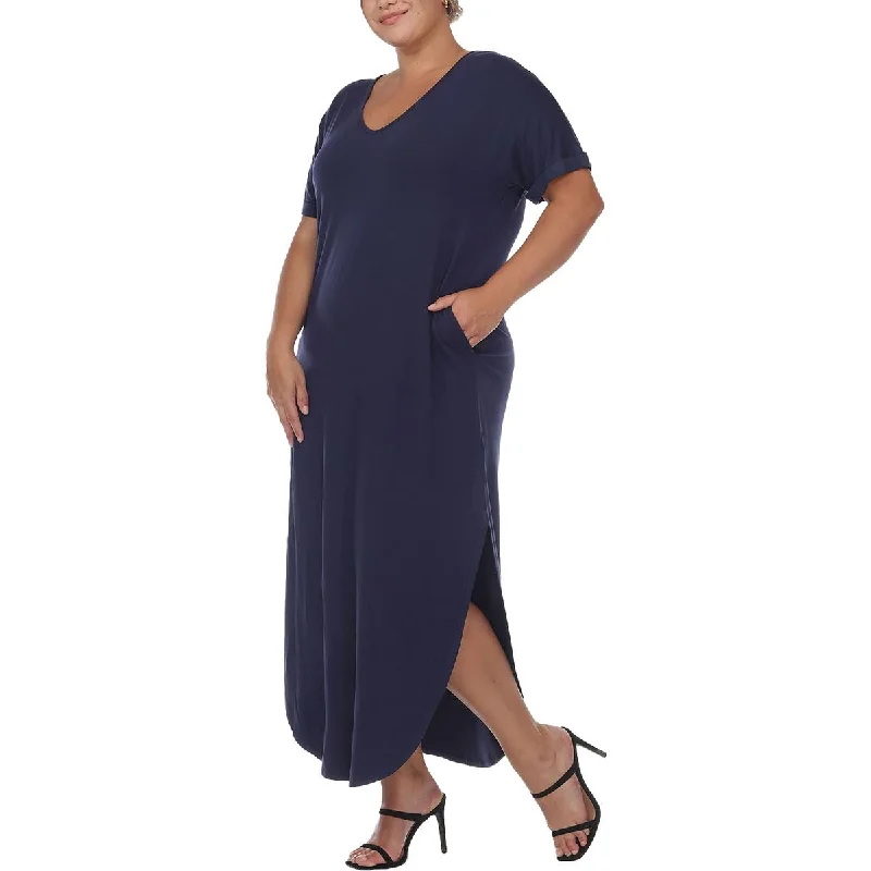 Plus Womens V-Neck Long T-Shirt Dress