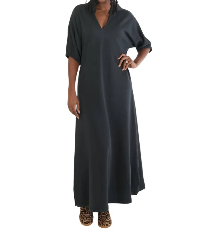 Poppy Maxi Dress In Black French Terry