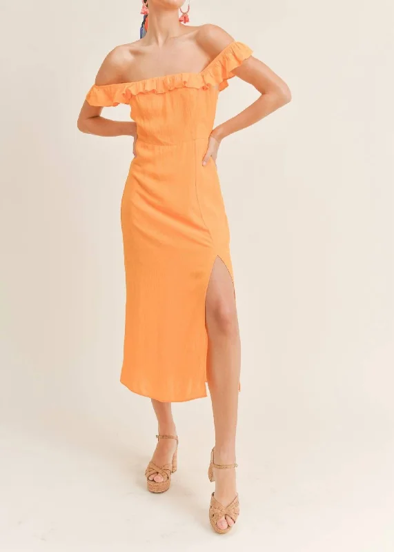 Tropicana Off The Shoulder Midi Dress In Orange