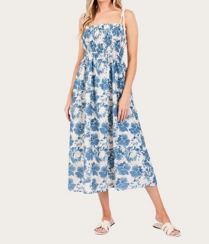 Floral Print Midi Sundress In Blue