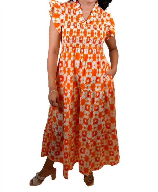 Lily Game Day Midi Dress In Orange