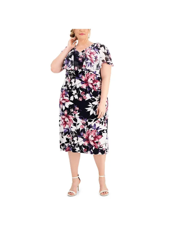 Plus Womens Floral Print Popover Maxi Dress