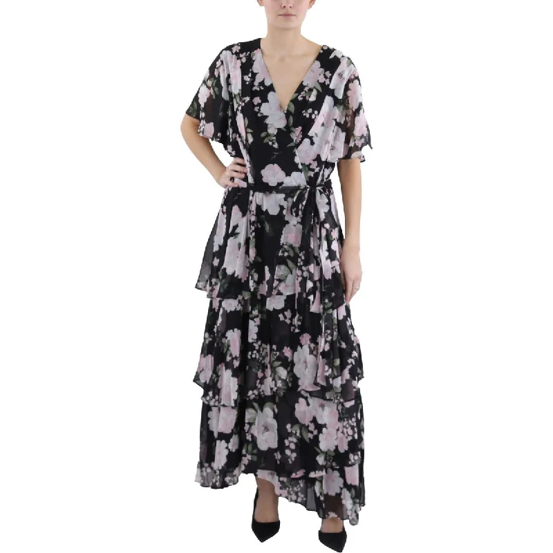 Plus Womens Full Length Floral Print Maxi Dress