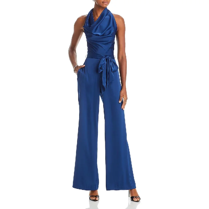 Liv Foster Womens Satin Cowl Neck Jumpsuit