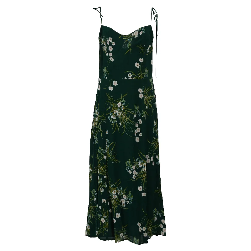 Reformation Frankie Floral-Print Maxi Dress in Green Silk