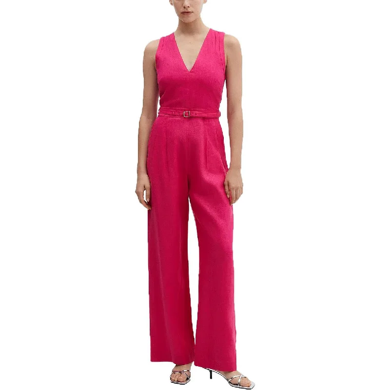 MNG Womens Linen V-neck Jumpsuit