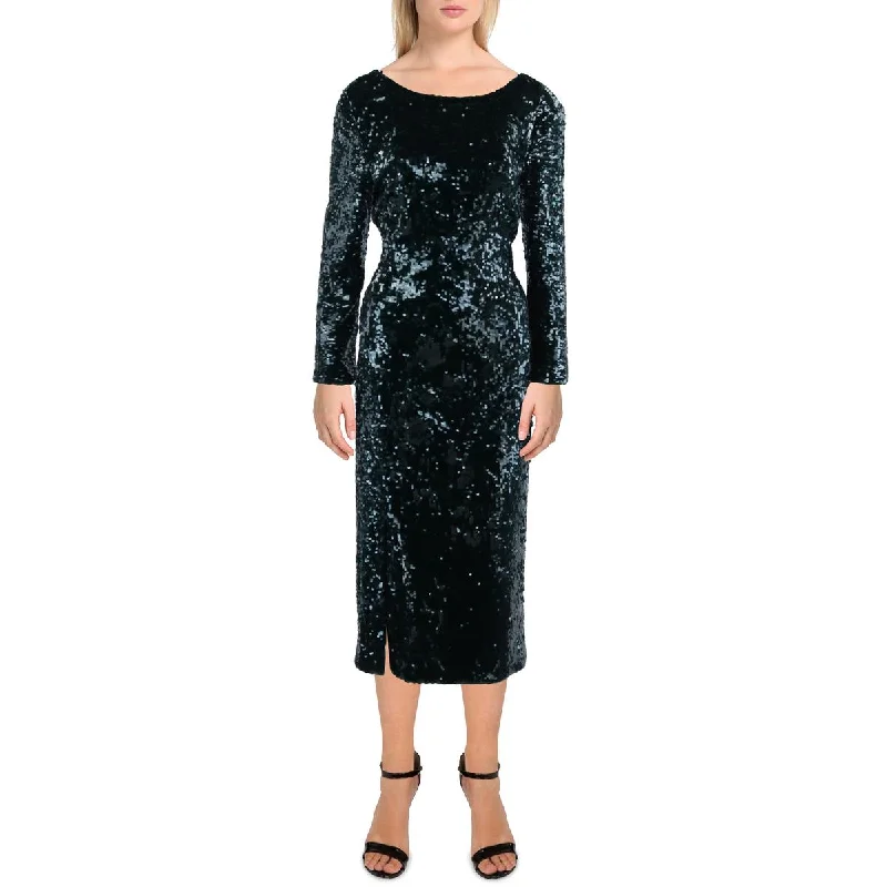 Natalie Womens Sequined Midi Bodycon Dress