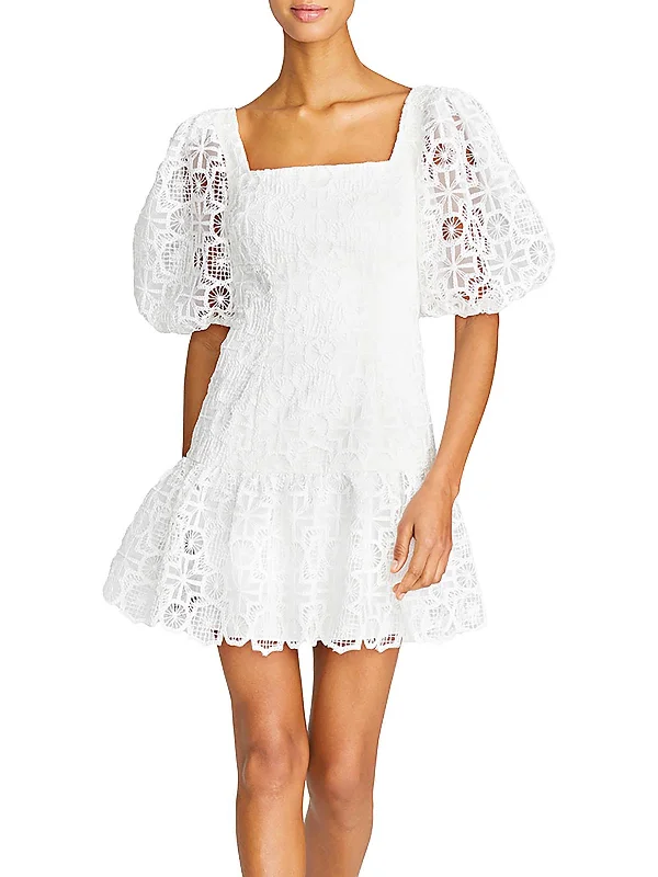 Womens Lace Ruffled Cocktail and Party Dress