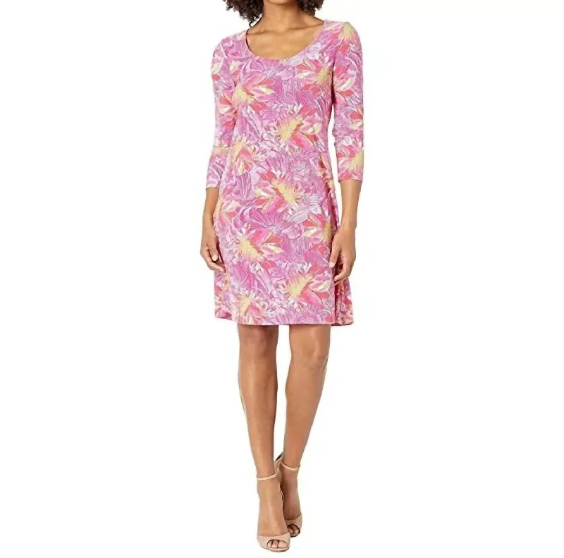 Erin Printed Mini Dress In Pink Palms