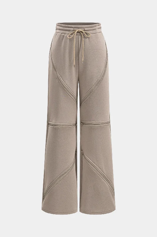 Drawstrings Zipper Wide Leg Trousers