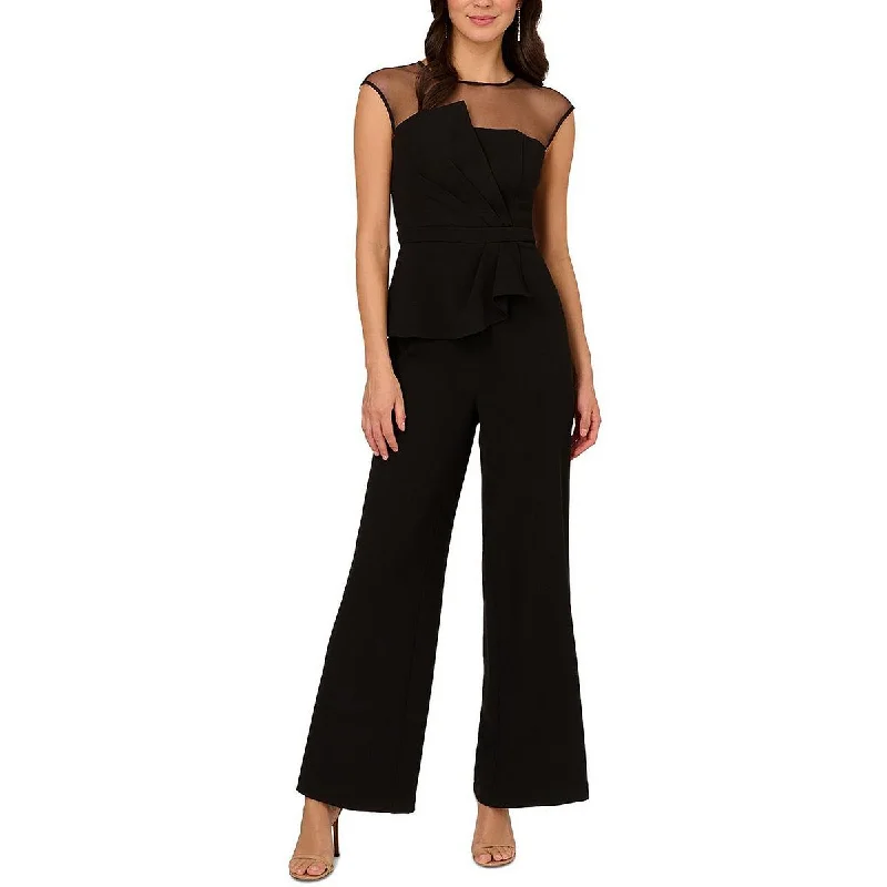 Adrianna Papell Womens Wide Legs Illusion Neck Jumpsuit