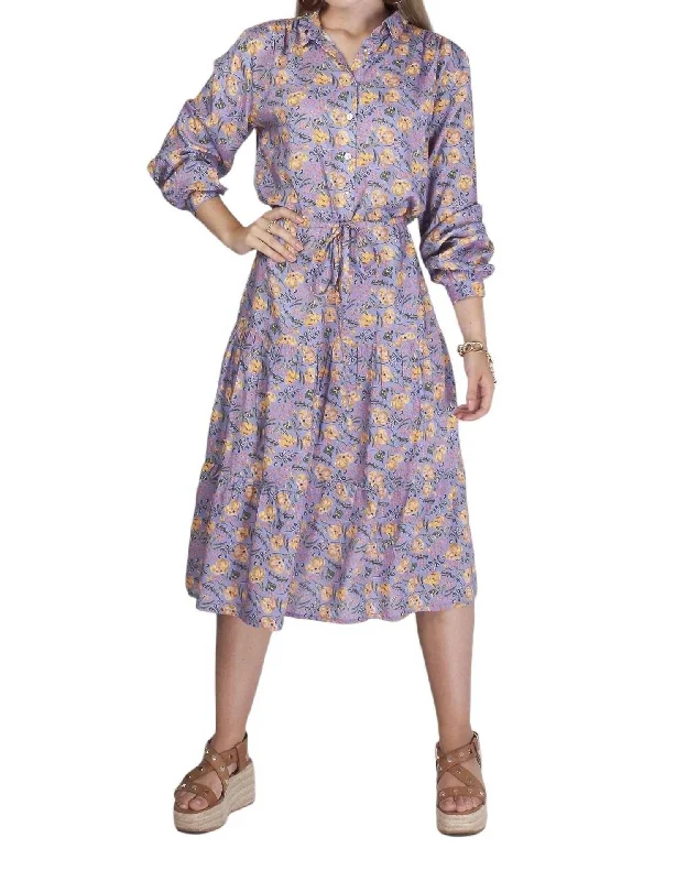 Elise Tier Midi Dress In Purple Floral