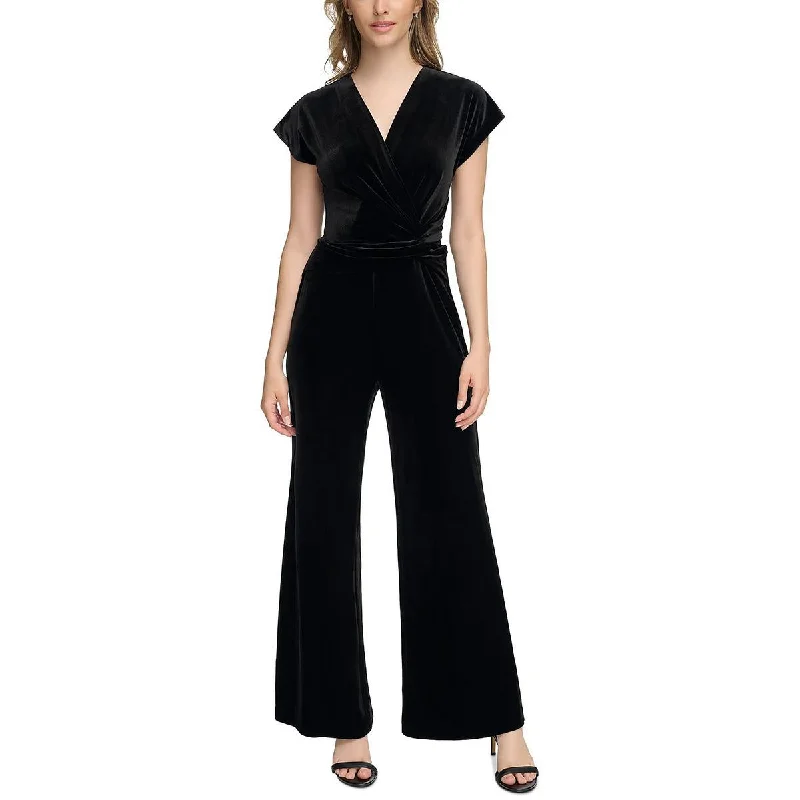 Calvin Klein Womens Velvet Faux Wrap Jumpsuit