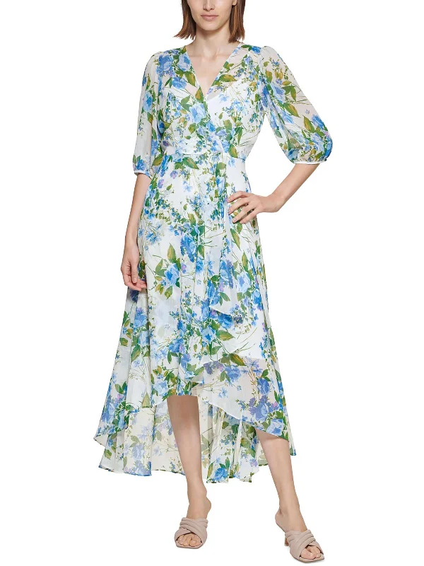 Womens Floral Hi-Low Maxi Dress