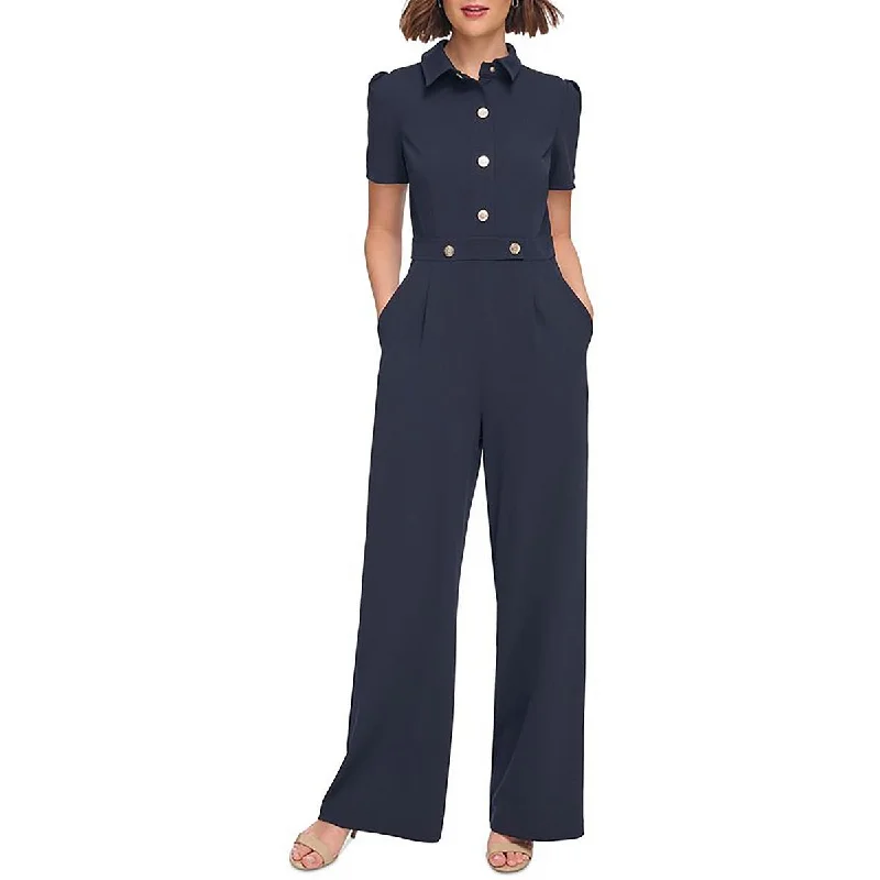 Tommy Hilfiger Womens Button Front Zipper Closure Jumpsuit