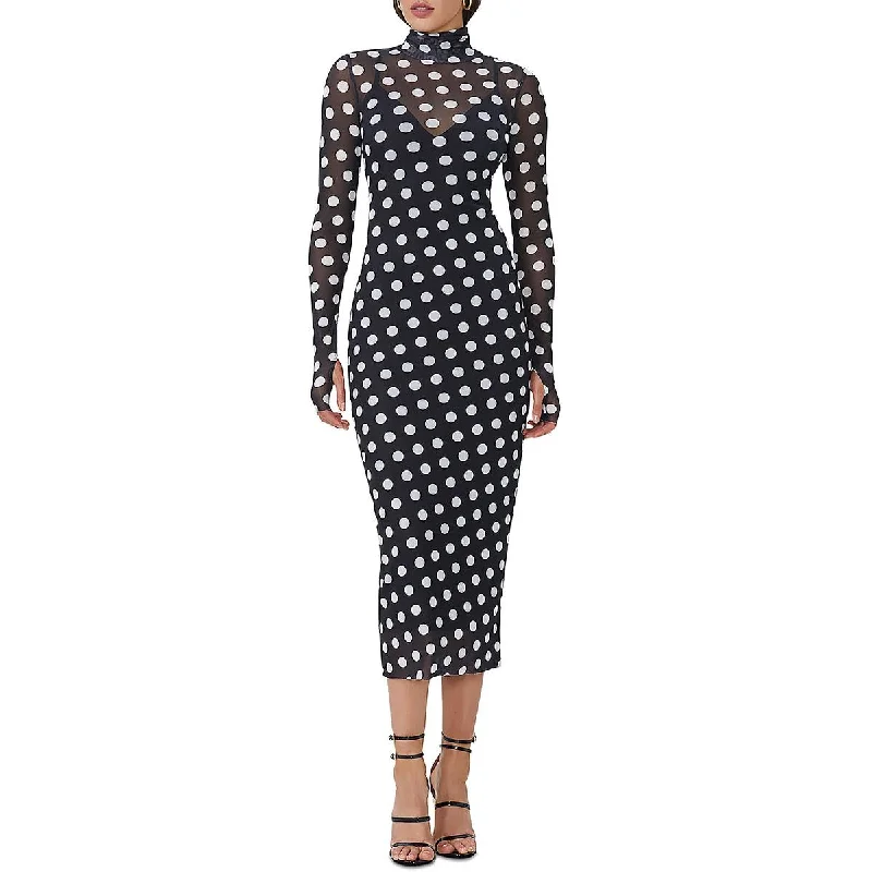 Womens Polka Dot Mesh Midi Dress