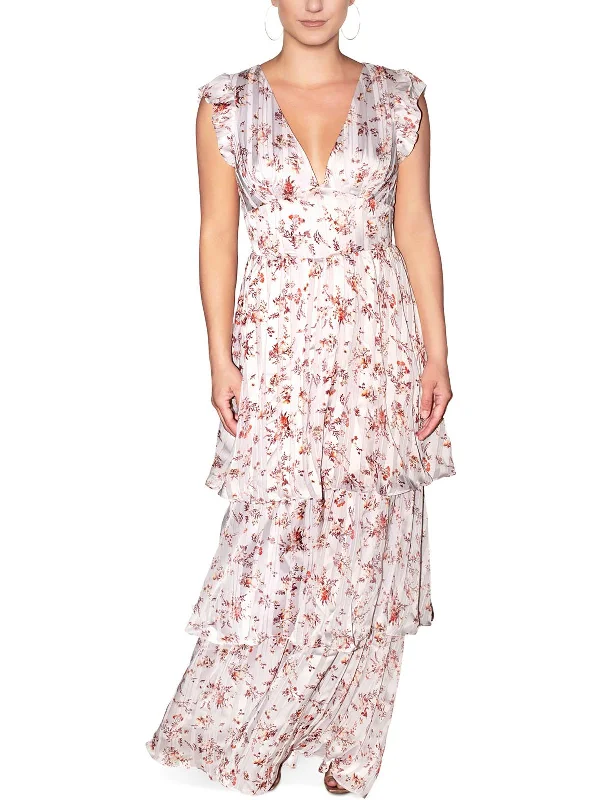 Womens Metallic Floral Maxi Dress