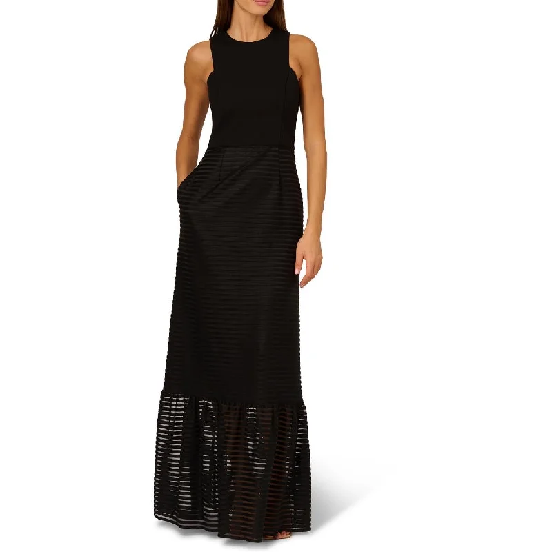 Womens Shadow Stripe Sheer Evening Dress