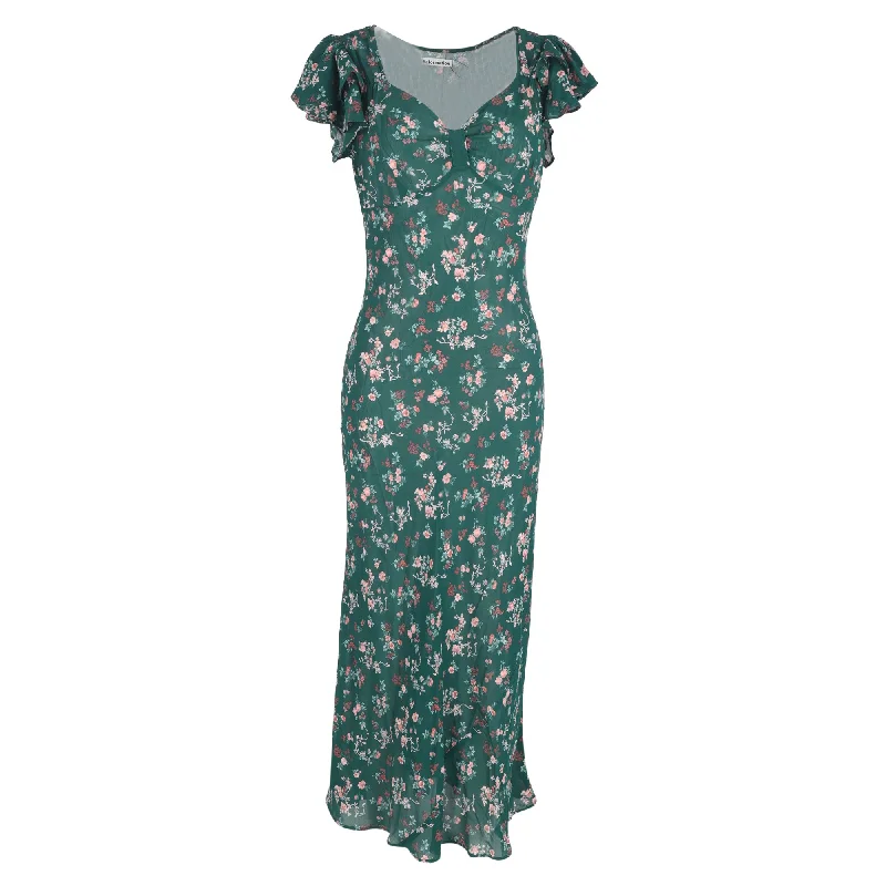 Reformation Lisola Floral-Print Maxi Dress in Green Viscose