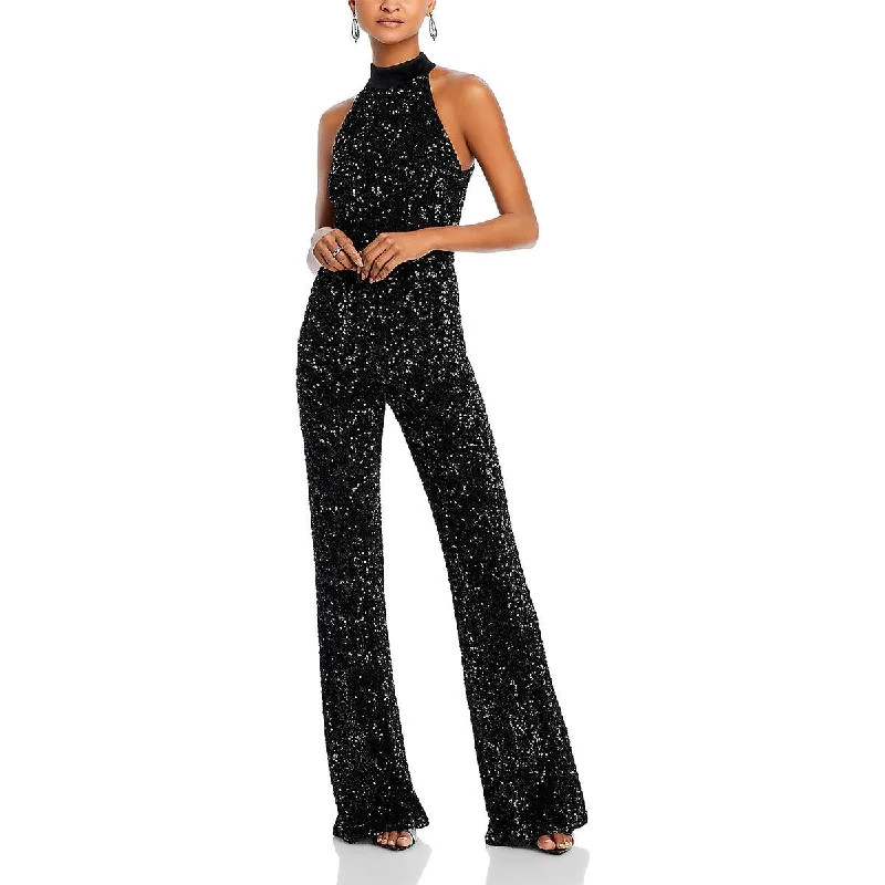 Alice and Olivia Womens Cataline Sequin High Neck Jumpsuit