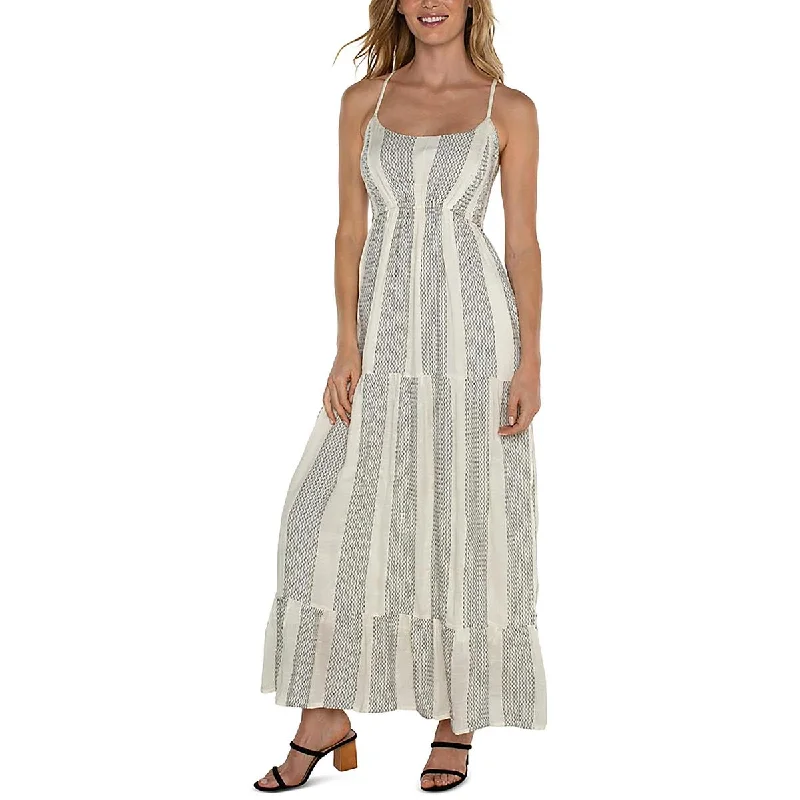 Womens Adjustable Straps Tiered Maxi Dress