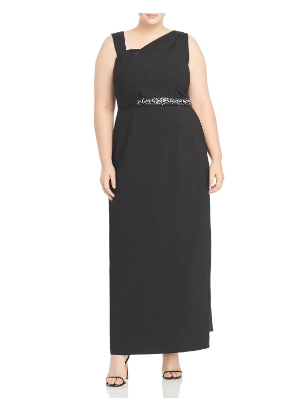 Plus Womens Crepe Maxi Evening Dress