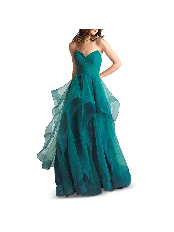 Womens Pleated Strapless Formal Dress