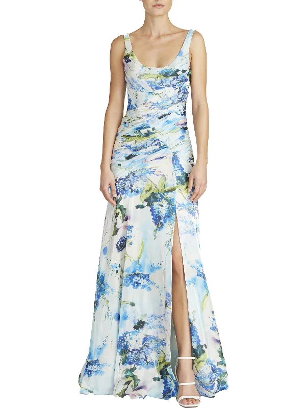 Womens Floral Print Maxi Evening Dress