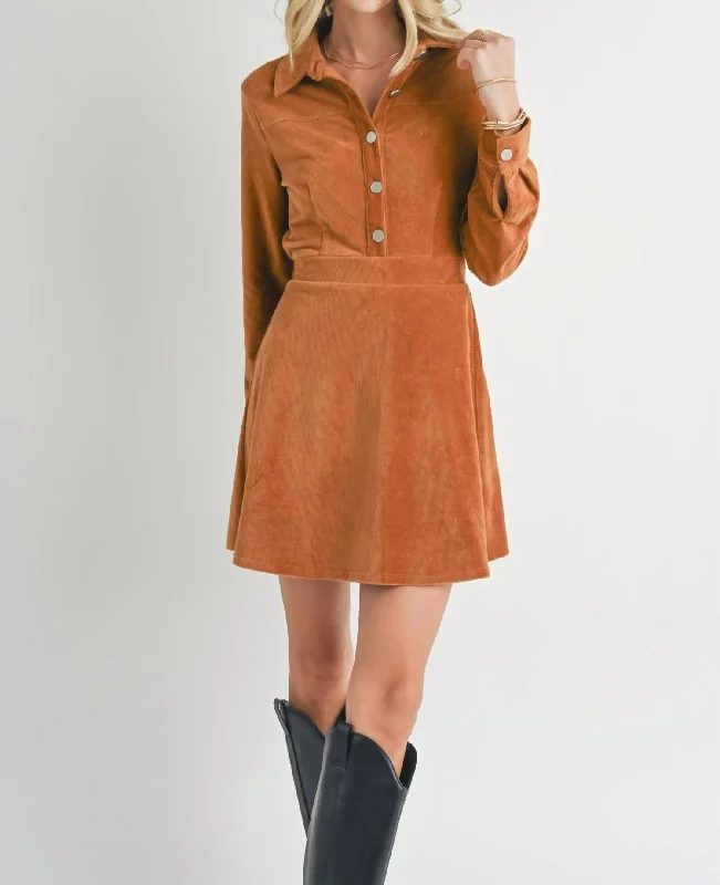 Morrison Cord Shirt Mini Dress In Camel