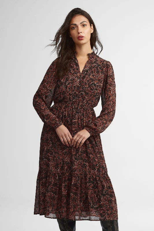 Robe midi manches longues imprimée - Femme