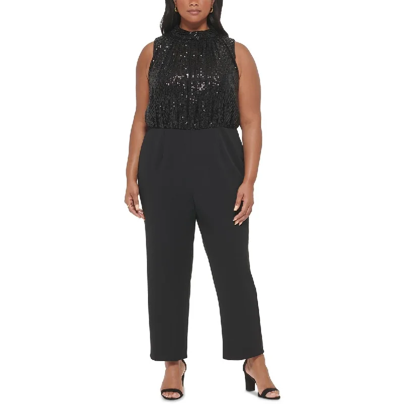 Eliza J Womens Plus Sequined Mock Neck Jumpsuit