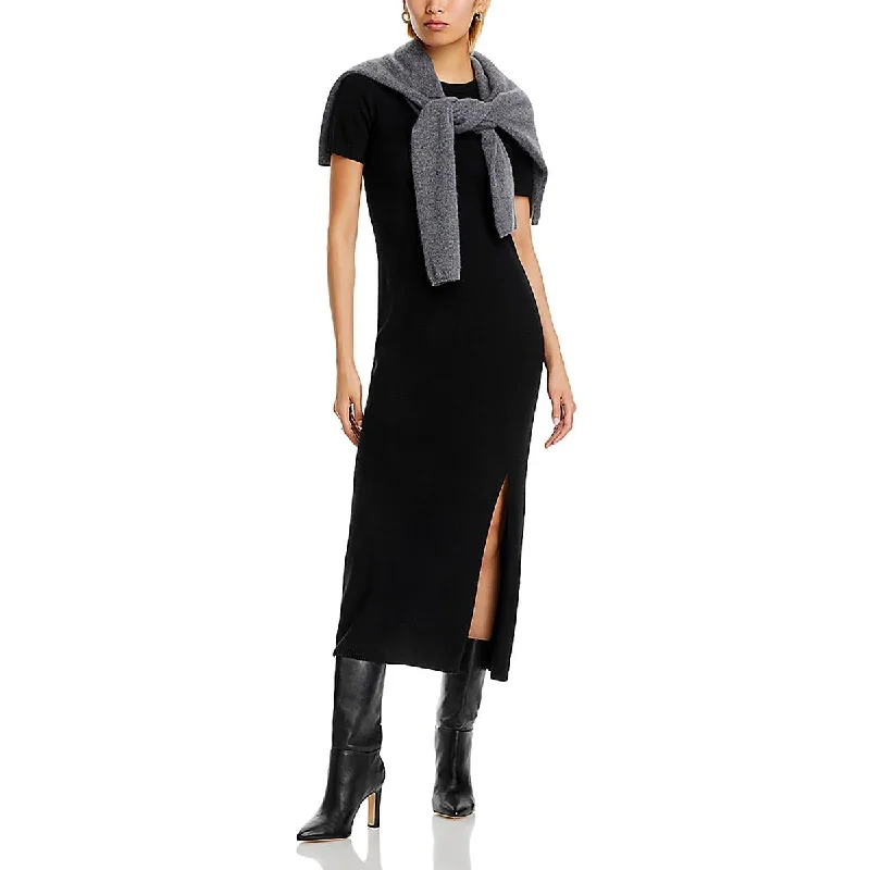 Womens Crewneck Slit Midi Dress