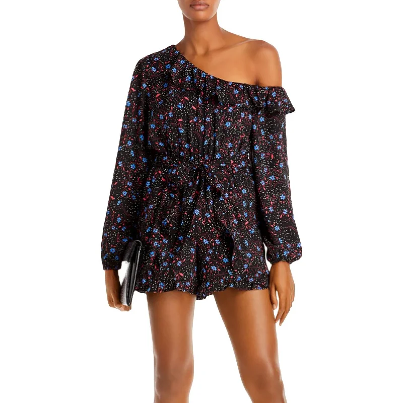 Aqua Womens Ruffled Stretch Romper