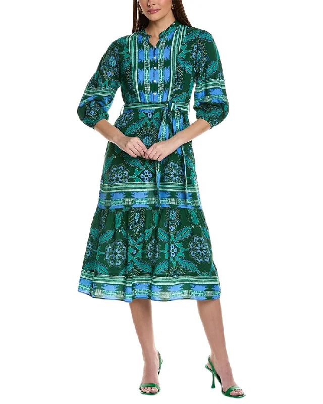 Garrie B 3/4-Sleeve Border Print Midi Dress