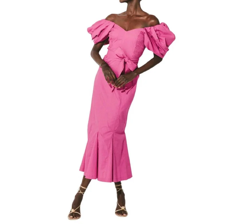 Malina Midi Dress In Bright Pink