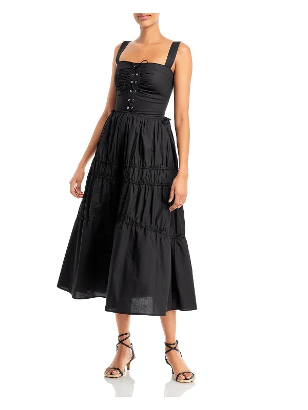 Halle Womens Lace-Up Tiered Maxi Dress