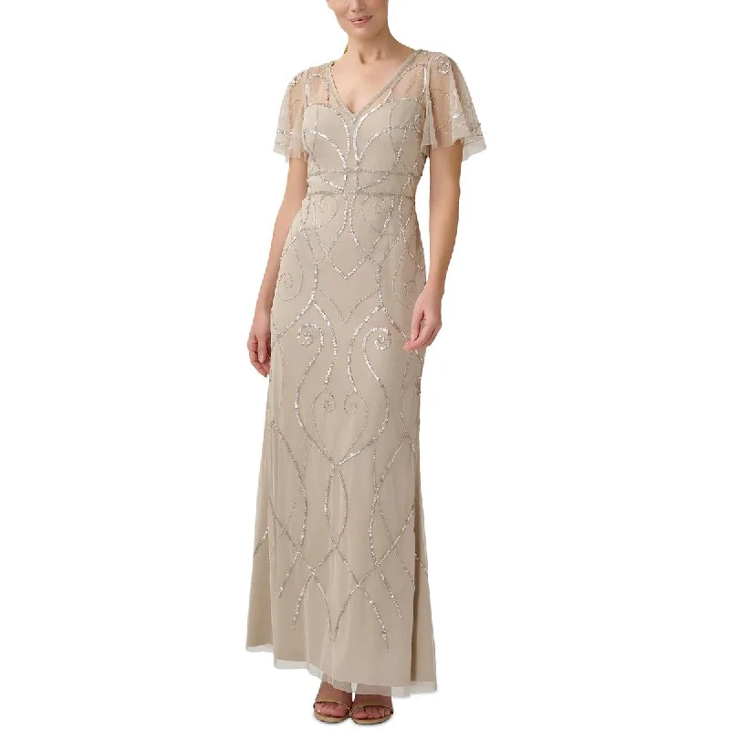 Womens Embellished Sheer Evening Dress