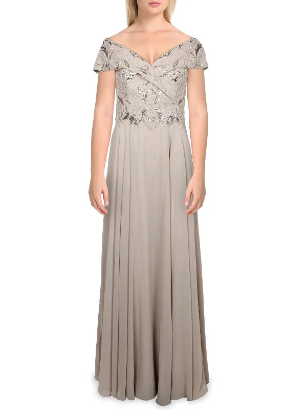 Womens Chiffon Embellished Evening Dress