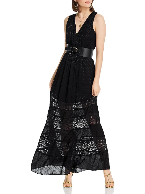 Gabrielle Womens Polka Dot Lace Formal Dress