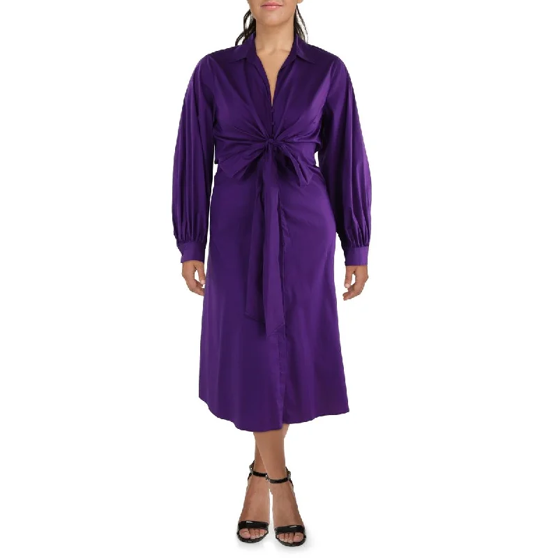 Womens Knot-Front Midi Shirtdress