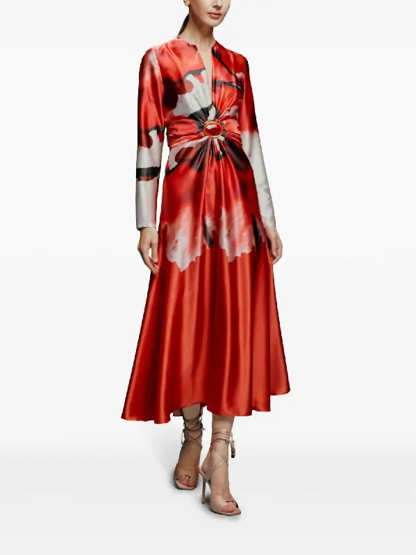 Katarina Midi Dress In Pomegranate Abstract Flowers