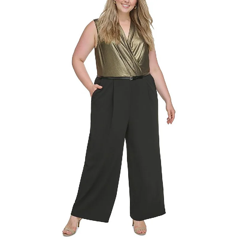 Tommy Hilfiger Womens Plus Metallic Wide Leg Jumpsuit