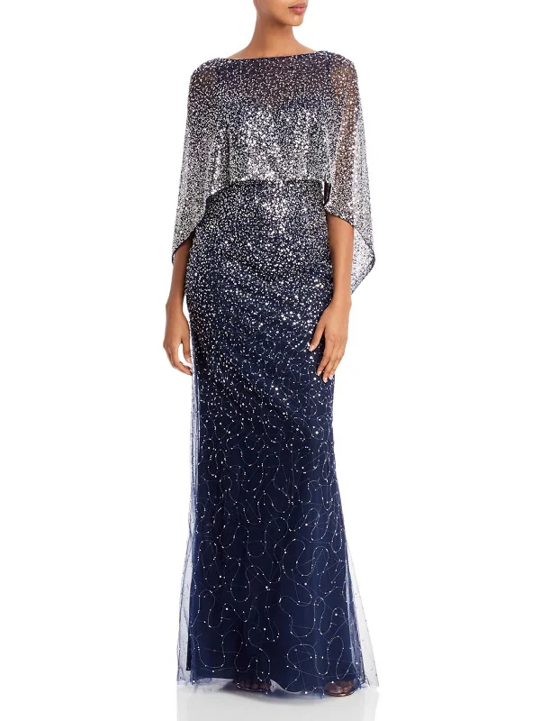 Womens Sequined Mesh Evening Dress