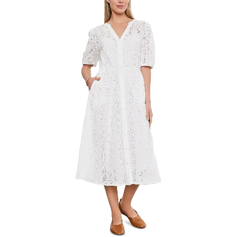 Womens Crochet Button Front Midi Dress