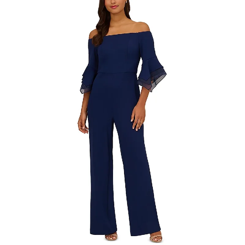 Adrianna Papell Womens Crepe Off-The-Shoulder Jumpsuit