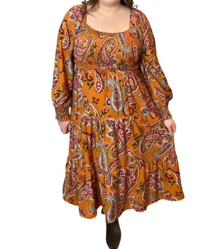 Paisley Smocked Midi Dress In Multi