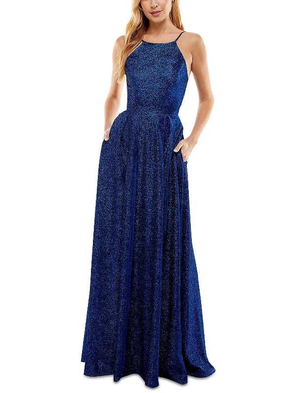 Juniors Womens Belted Long Evening Dress